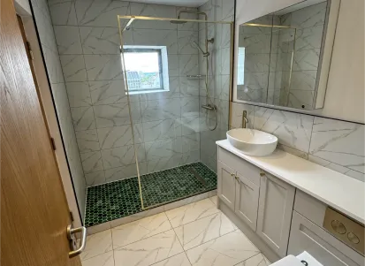 Recently tiled floor and bath installation photo