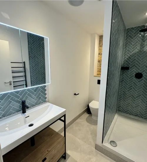 Close-up image of a designer shower and fittings Close-up image of a designer shower and fittings