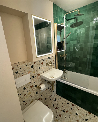 Vanity unit and tiling detail in completed bathroom Vanity unit and tiling detail in completed bathroom